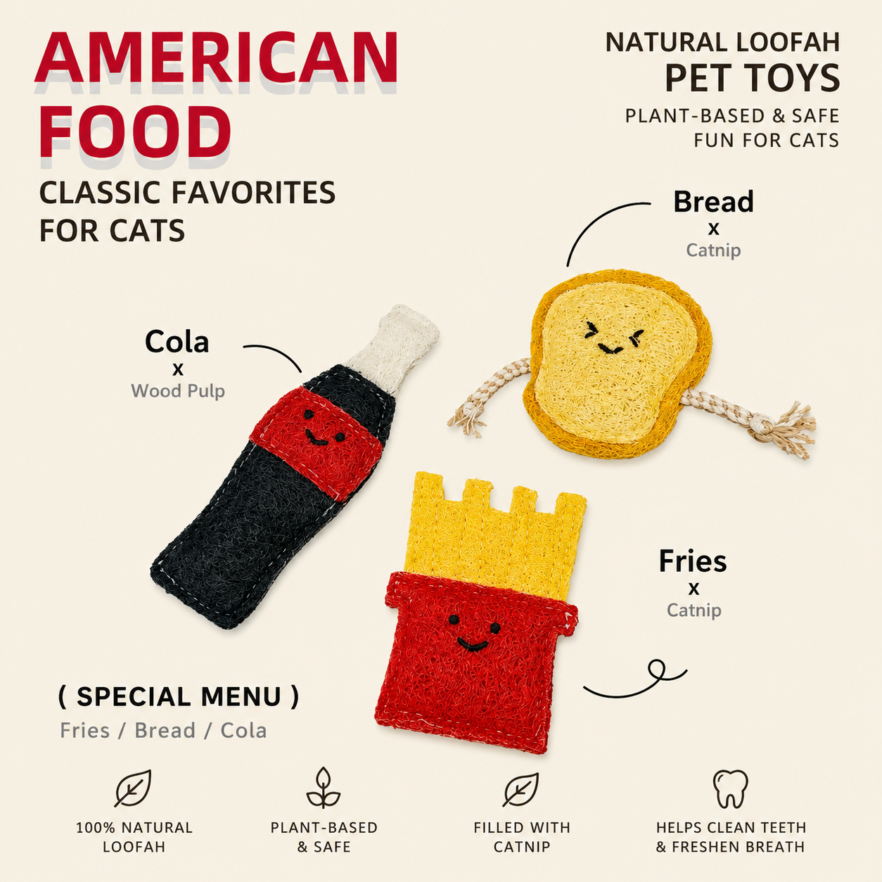 Natural Loofah Fiber With Catnip